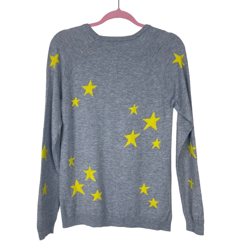Magaschoni Cashmere Blend Crewneck Gray Yellow Star Sweater Size M - Picture 9 of 11